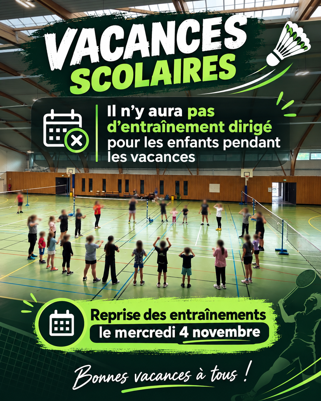 VACANCES SCOLAIRES : Pas d’entraînements JEUNES